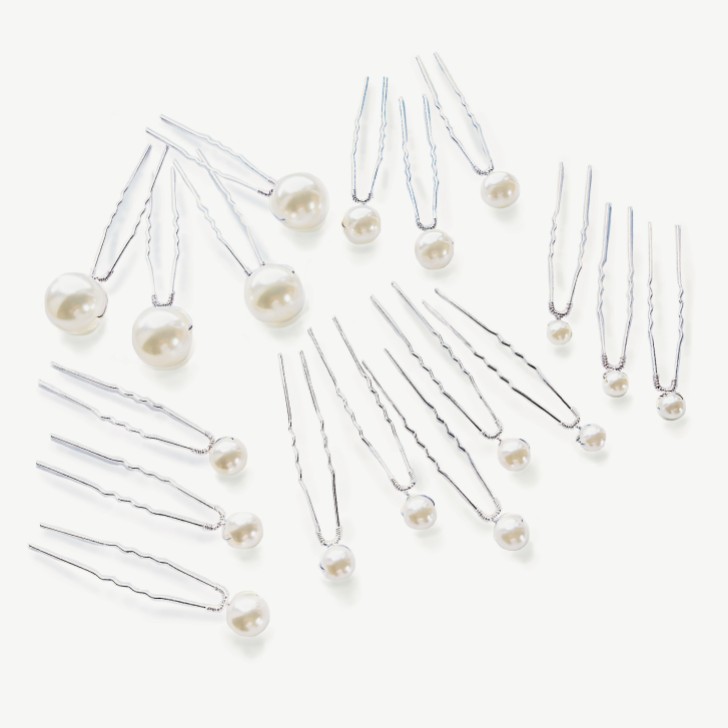 Ivory and Co Pearl Multi Silver Hair Pin (Set of 18)