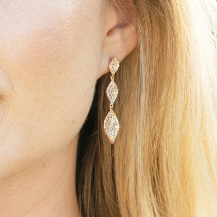 Ivory and Co Rochelle Gold Crystal Pave Triple Drop Earrings