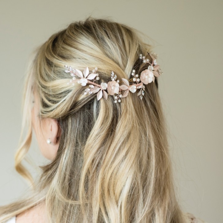 Ivory and Co Rose Gold Bloom Crystal and Pearl Floral Crescent Hair Clip