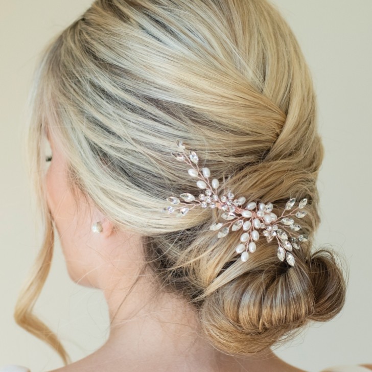 Ivory and Co Rose Gold Shimmer Dainty Crystal and Pearl Hair Comb