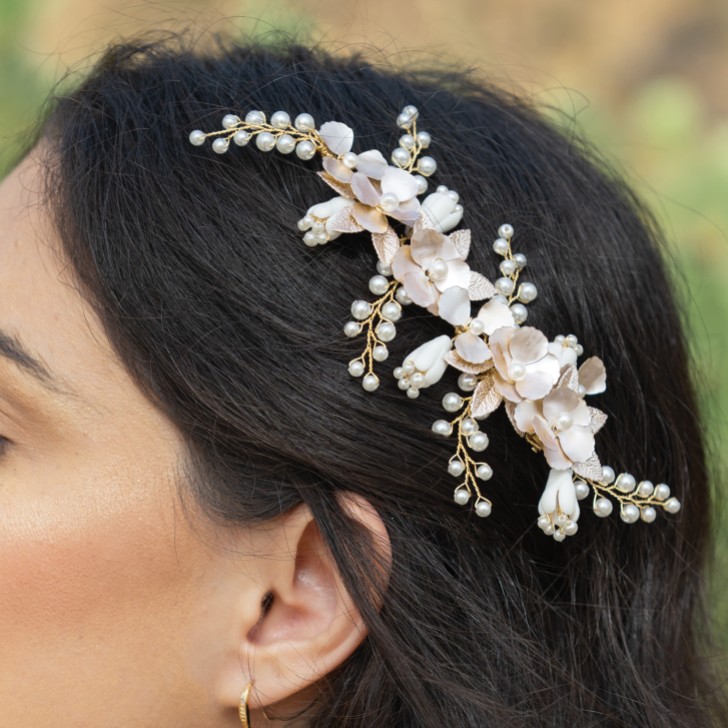 Ivory and Co Spring Dream Gold Floral Pearl Hair Clip