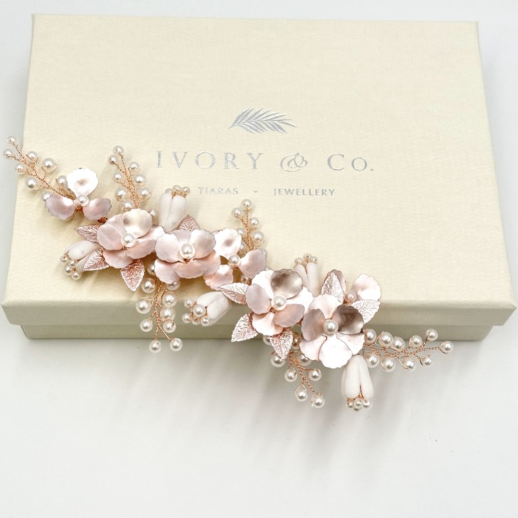 Ivory and Co Spring Dream Rose Gold Floral Pearl Hair Clip