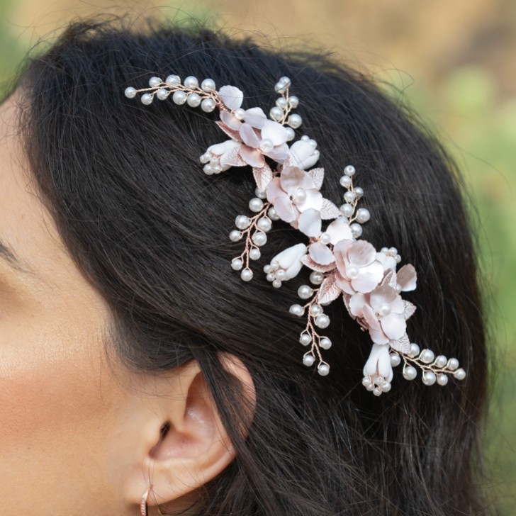Ivory and Co Spring Dream Rose Gold Floral Pearl Hair Clip