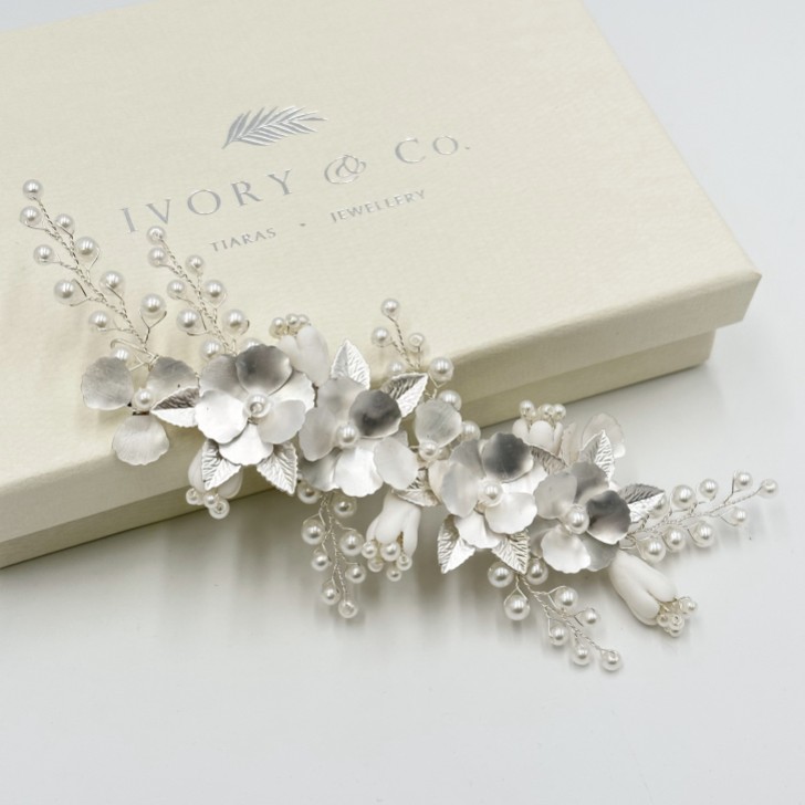 Ivory and Co Spring Dream Silver Floral Pearl Hair Clip