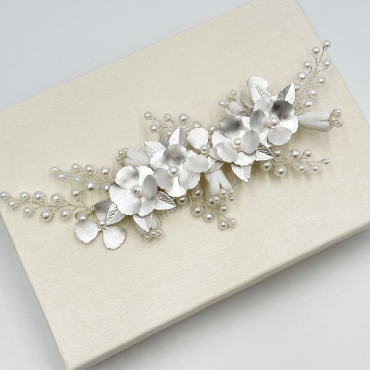 Ivory and Co Spring Dream Silver Floral Pearl Hair Clip