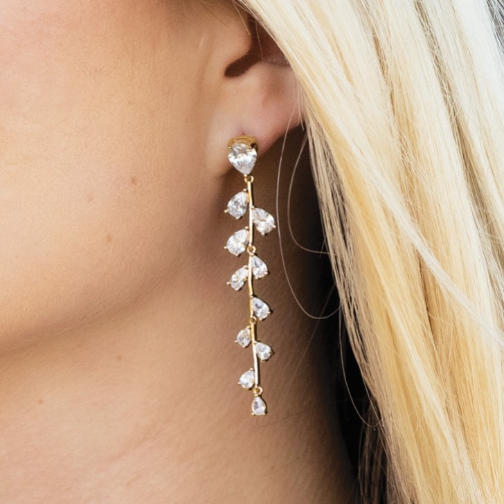 Ivory and Co Willow Gold Long Trailing Crystal Vine Earrings