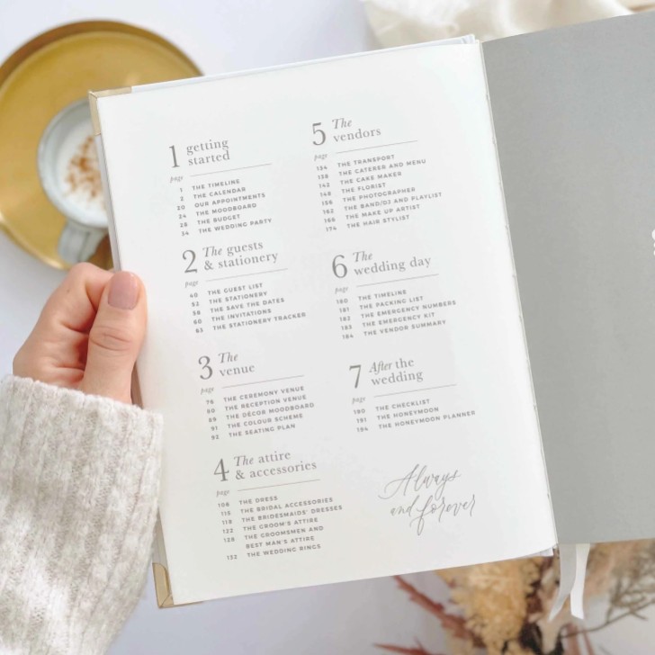 Ivory Cotton Linen Wedding Planner Book with Gilded Edges