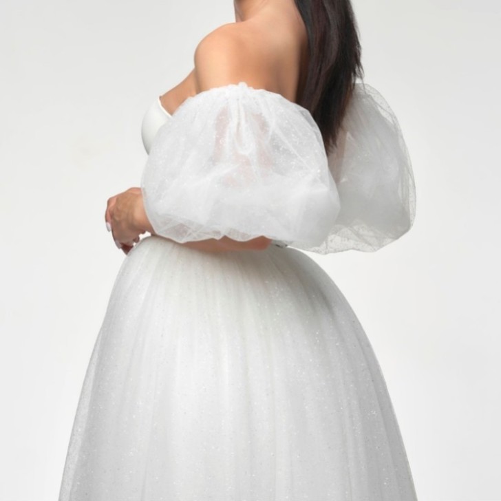 Ivory Glitter Tulle Puff Sleeves