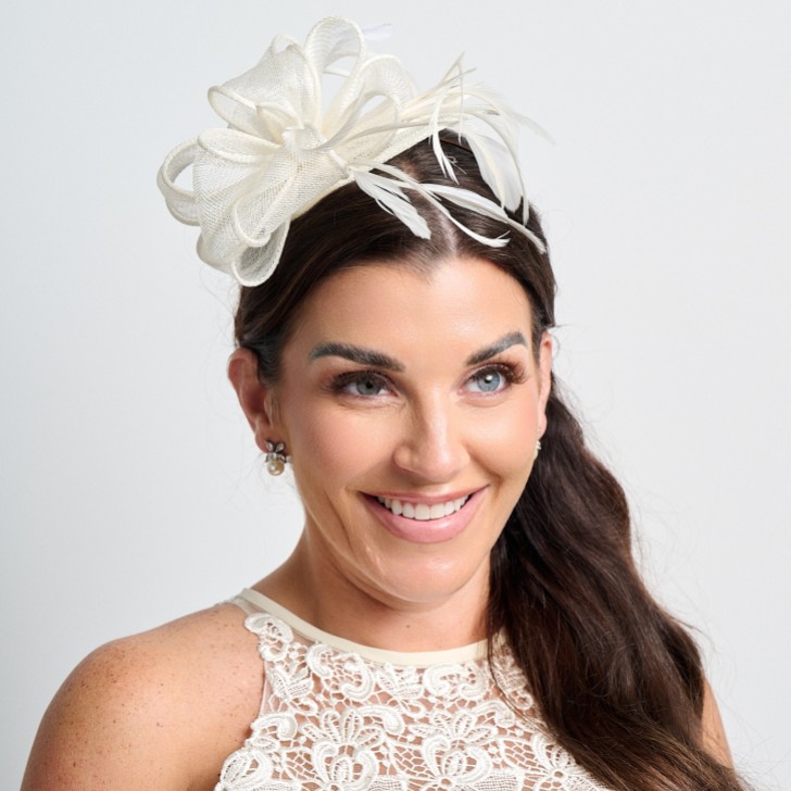Cream Sinamay and Feather Wedding Fascinator