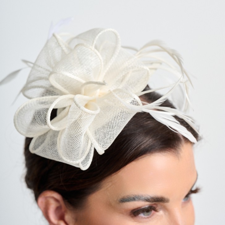 Cream Sinamay and Feather Wedding Fascinator