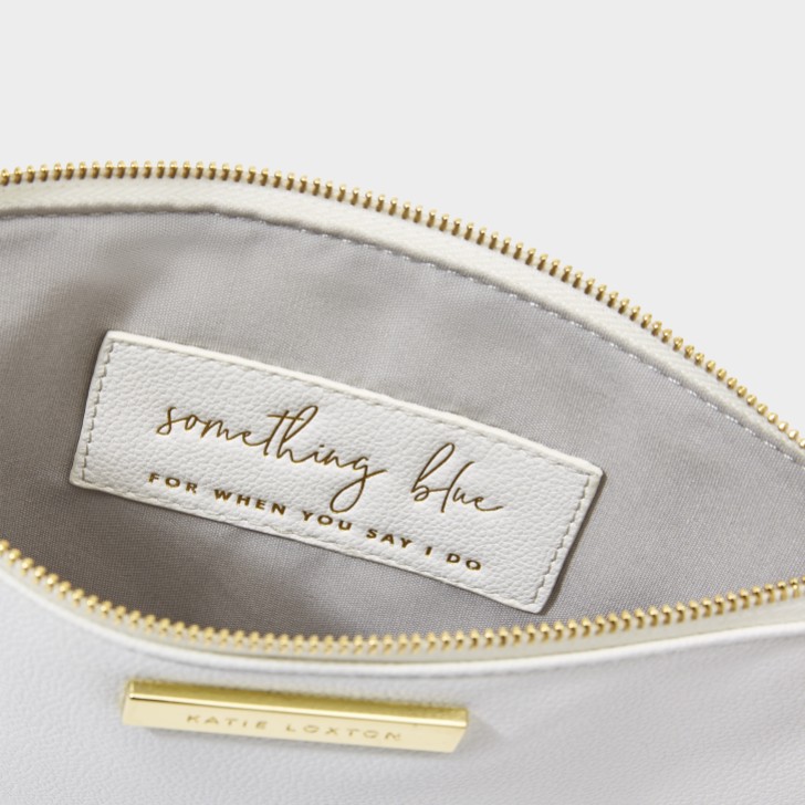 Katie Loxton 'Something Blue For When You Say I Do' White Pouch with Aqua