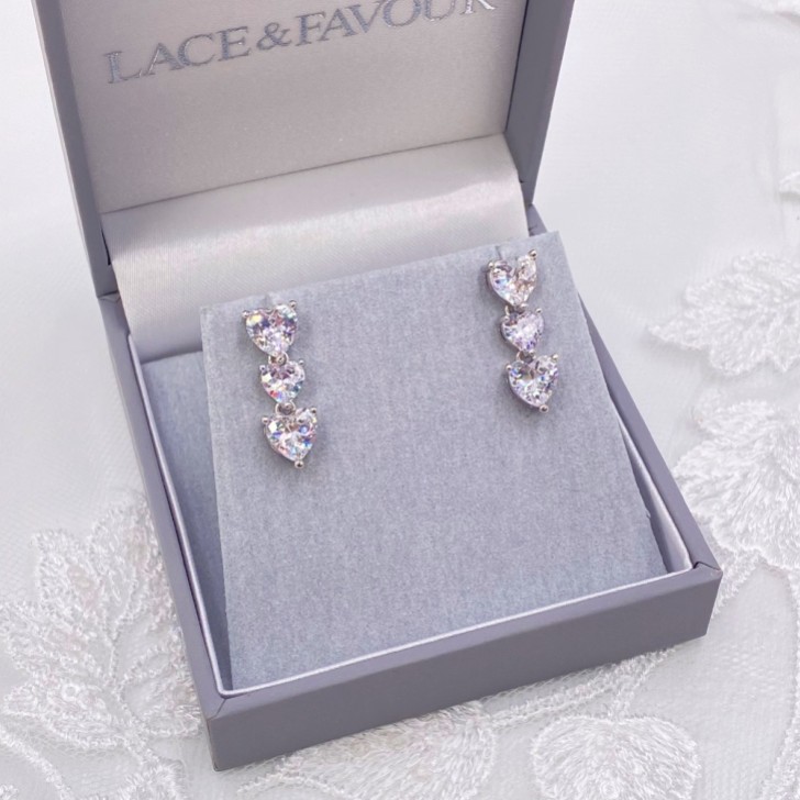 Langham CZ Crystal Hearts Wedding Earrings
