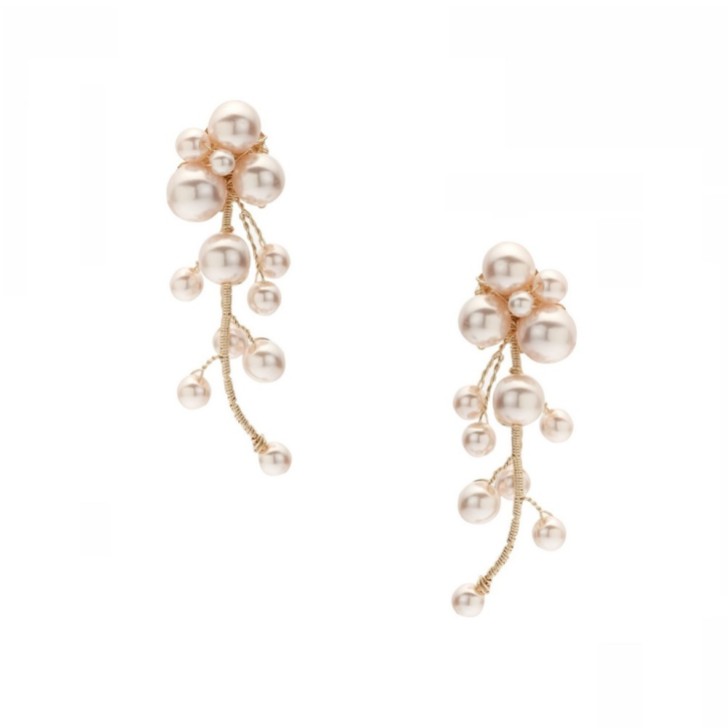 Laurel Blush Pearl Branch Gold Drop Earrings