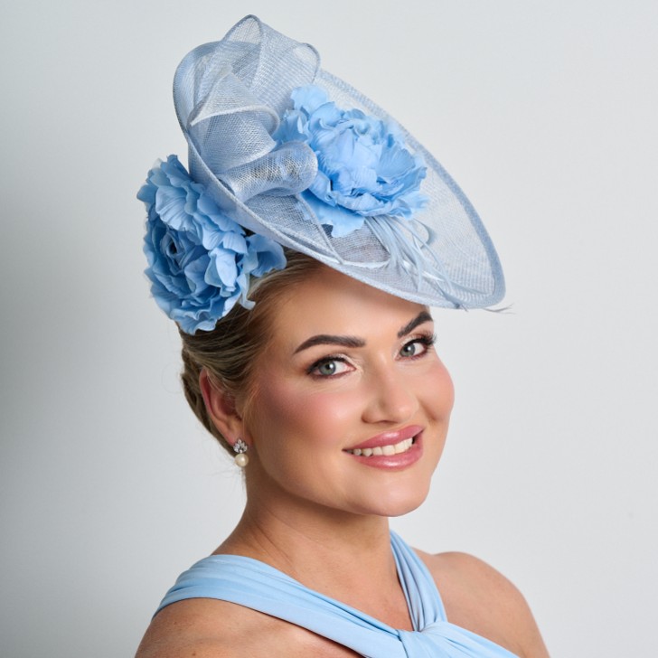 Light Blue Floral Large Sinamay Disk Wedding Fascinator