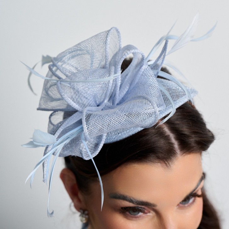 Light Blue Sinamay and Feather Wedding Fascinator