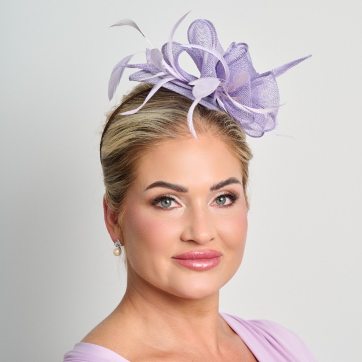 Lilac Sinamay and Feather Wedding Fascinator