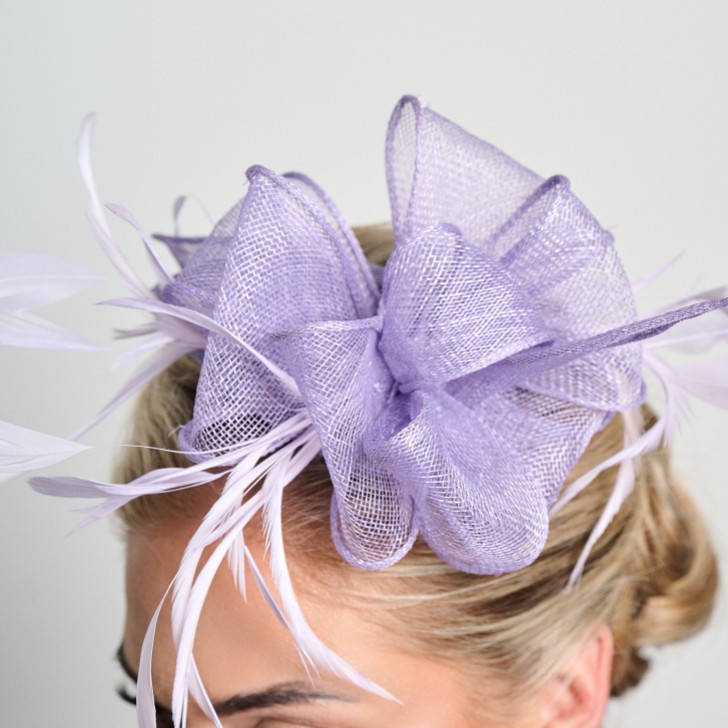 Lilac Sinamay and Feather Wedding Fascinator