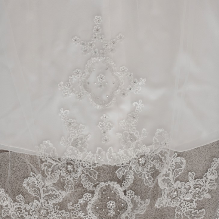 Linzi Jay Single Tier Ivory Cathedral Veil with Beaded Lace Edge V742
