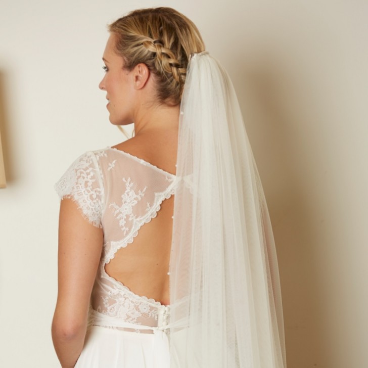Linzi Jay Single Tier Soft Tulle Chapel Veil with Diamante and Pearl Edge V727