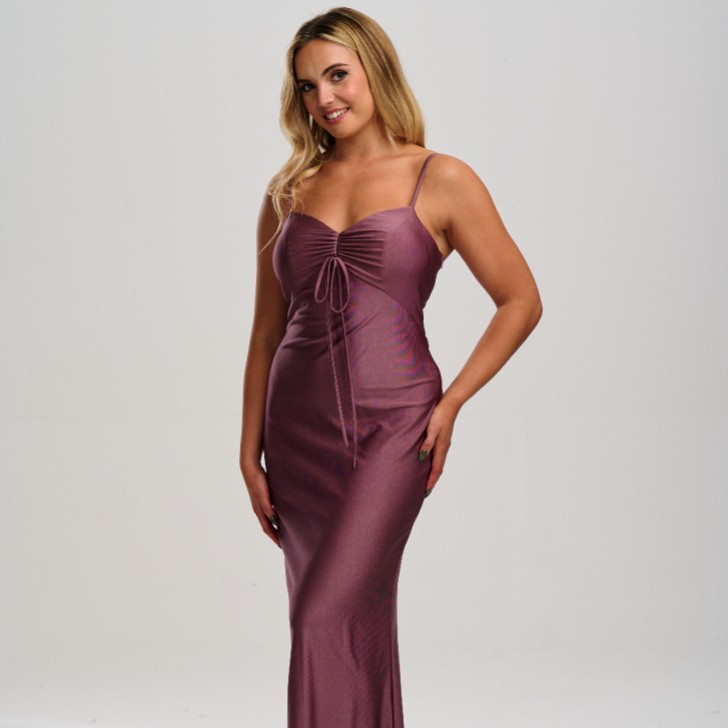 Linzi Jay Tie Front Stretch Satin Fitted Prom Dress