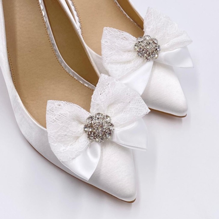 Lulu Embellished Lace and Satin Bow Shoe Clips