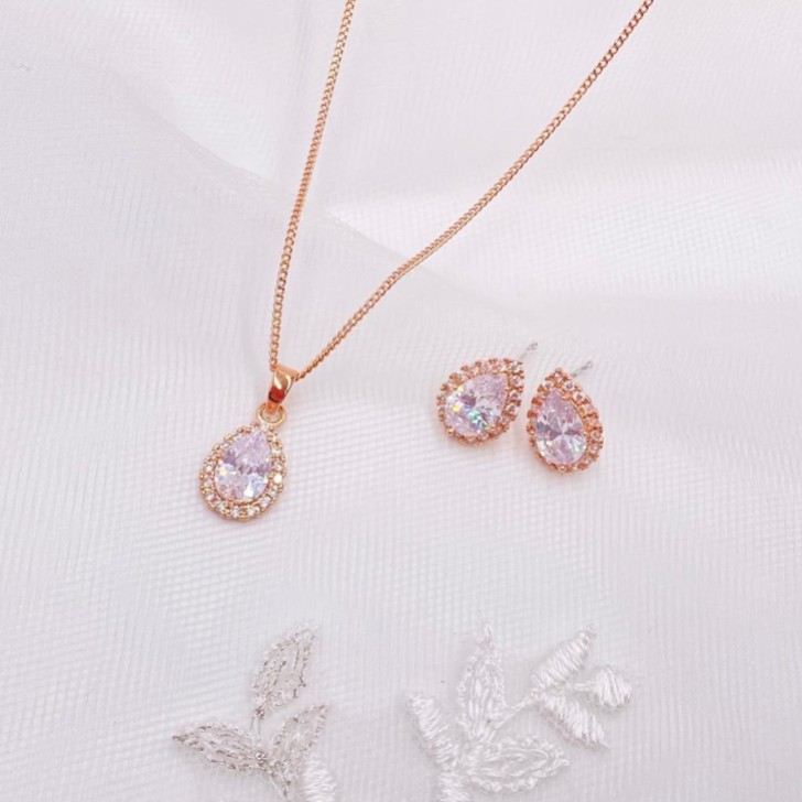 Lulu Rose Gold Crystal Stud Wedding Jewellery Set