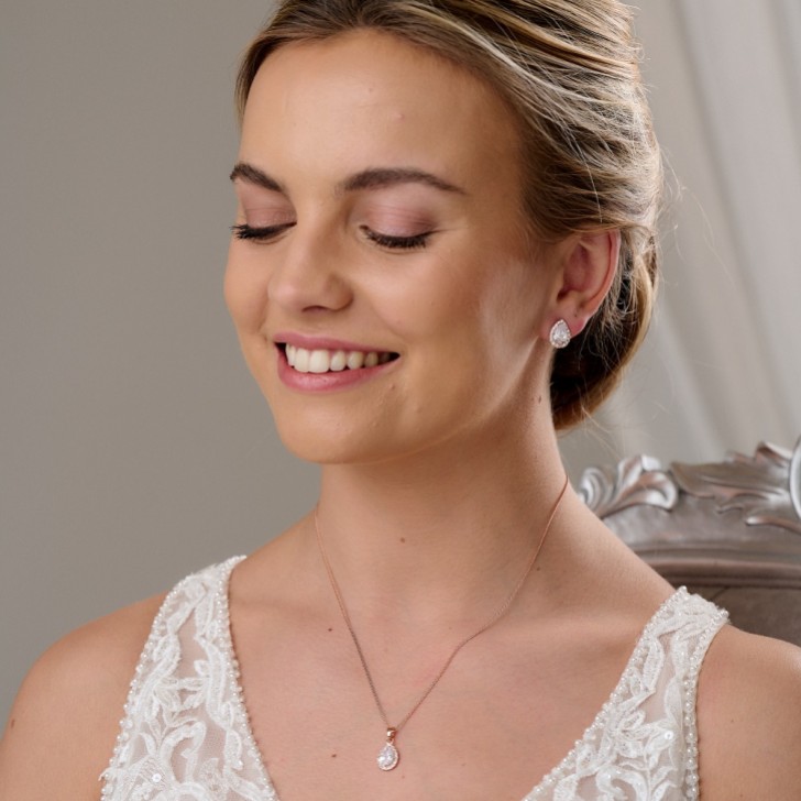 Lulu Rose Gold Crystal Stud Wedding Jewellery Set