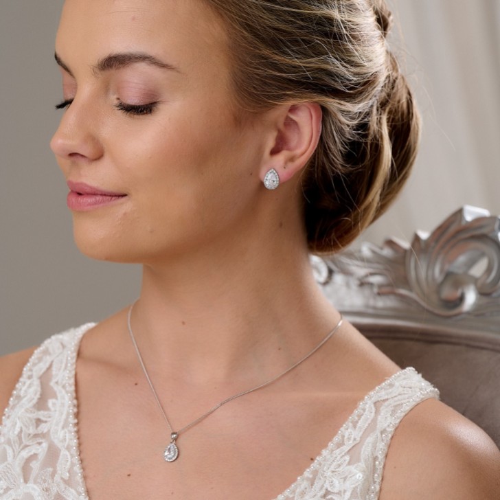 Lulu Silver Crystal Stud Wedding Jewellery Set