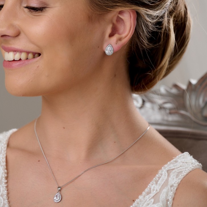 Lulu Silver Crystal Stud Wedding Jewelry Set