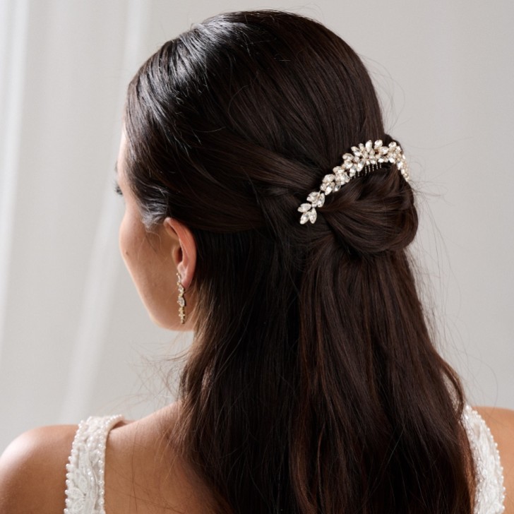 Luna Gold Small Crystal Embellished Wedding Hair Comb