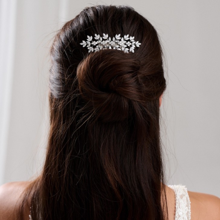 Lustre Silver Crystal Leaves Wedding Hair Comb