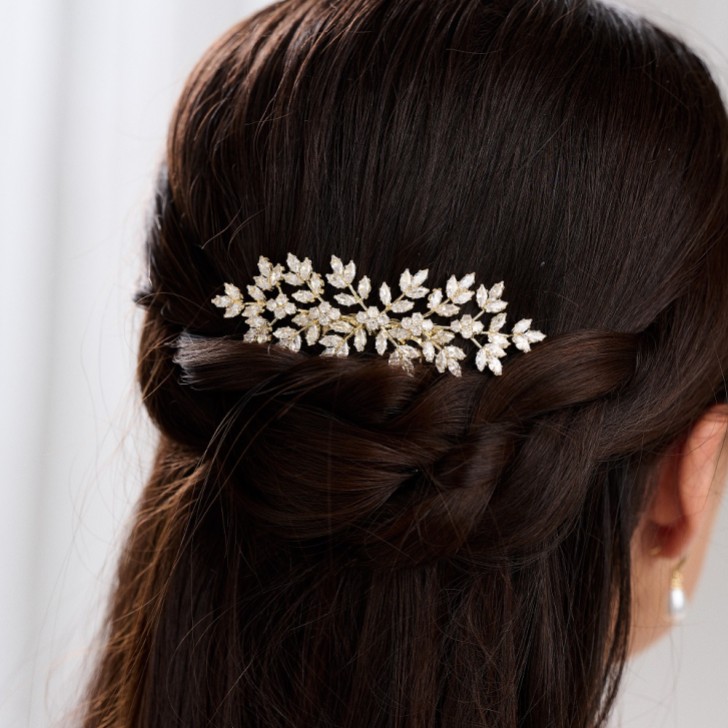 Lustre Gold Crystal Leaves Wedding Hair Comb