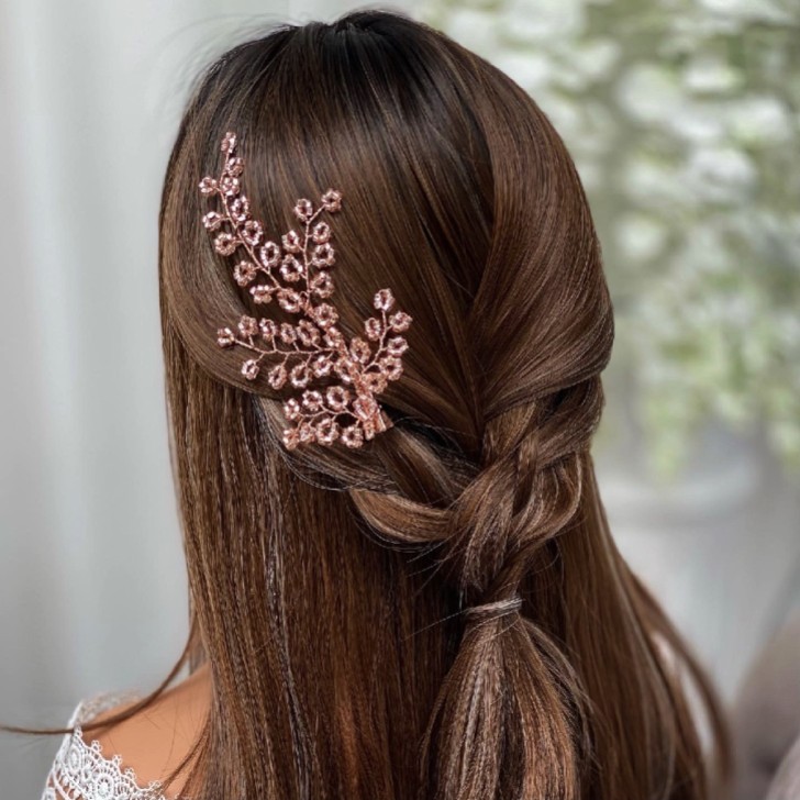 Lysette Rose Gold Beaded Wedding Hair Clip