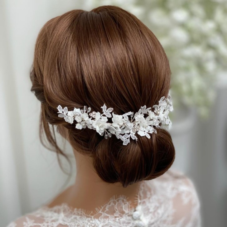 Marianna Ivory Flowers and Lace Bridal Headpiece