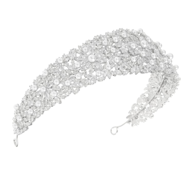 Martinique Statement Crystal and Pearl Bridal Crown