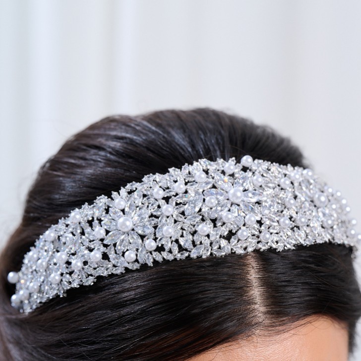 Martinique Statement Crystal and Pearl Bridal Crown