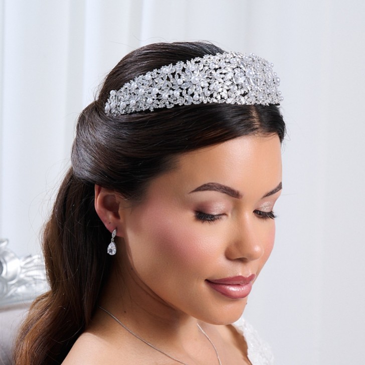 Martinique Statement Crystal and Pearl Bridal Crown