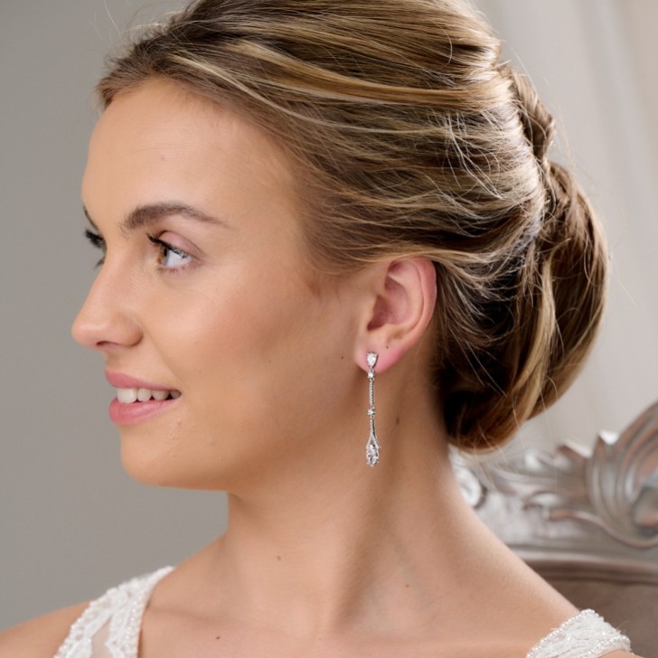 Miami Dainty Long Crystal Drop Wedding Earrings