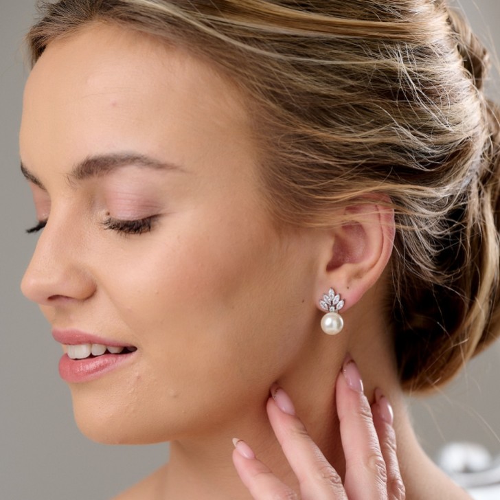 Mila Pearl Sparkle Stud Wedding Earrings