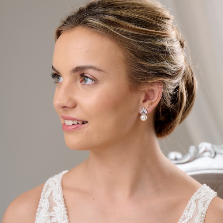 Mila Pearl Sparkle Stud Wedding Earrings
