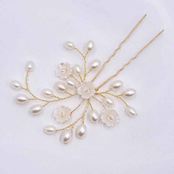 Mimi Gold Floral Pearl Wedding Hair Pin