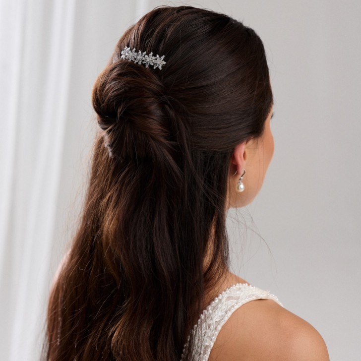 Moonflower Floral Dainty Crystal Wedding Hair Comb