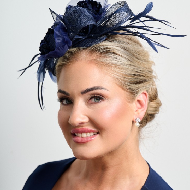 Navy Floral Feather Wedding Fascinator