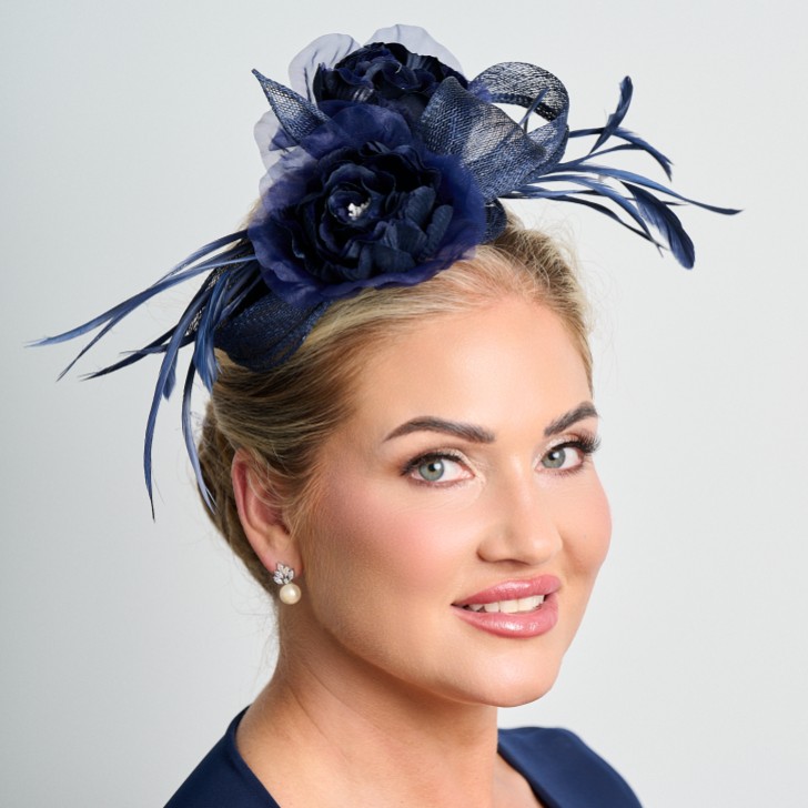 Navy Floral Feather Wedding Fascinator