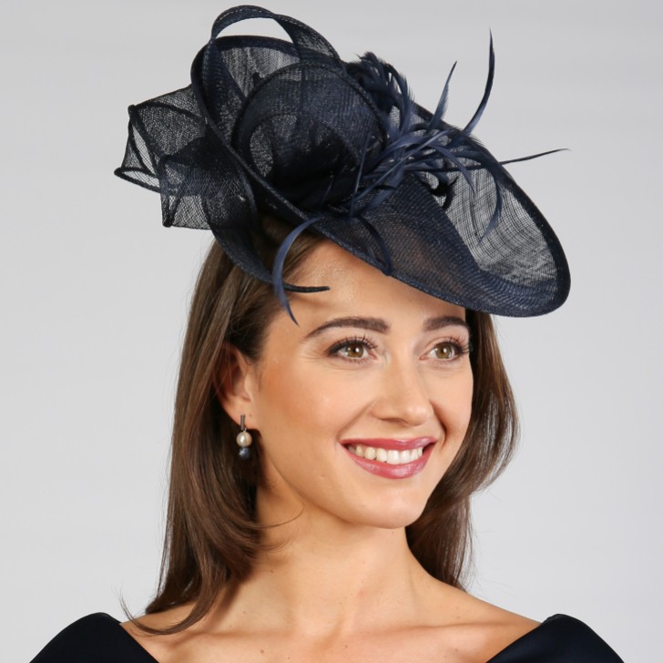 Navy Large Sinamay Disk Wedding Fascinator