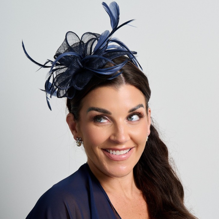 Navy Sinamay and Feather Wedding Fascinator