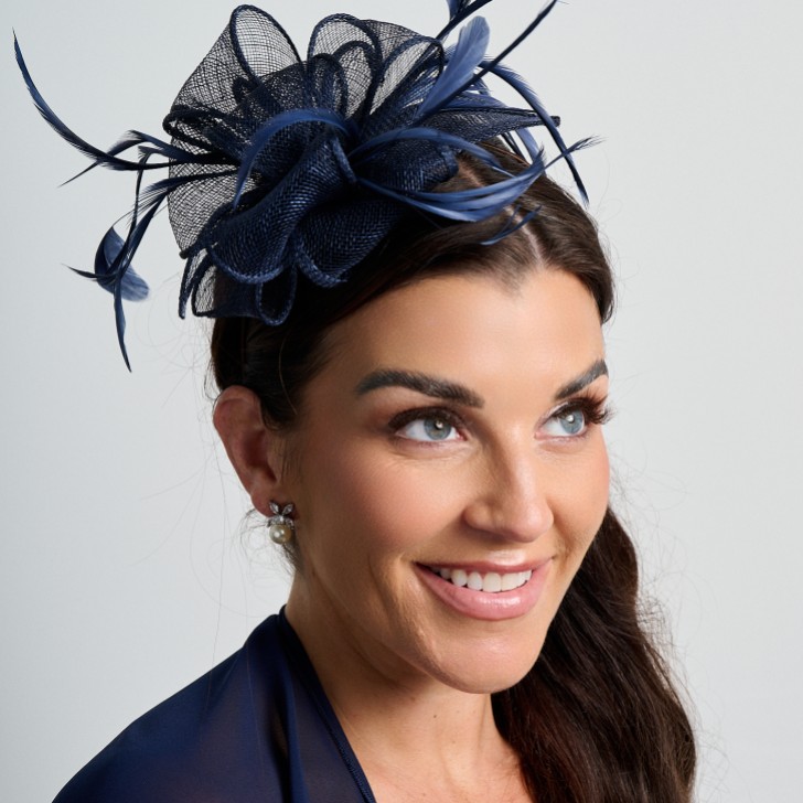 Navy Sinamay and Feather Wedding Fascinator