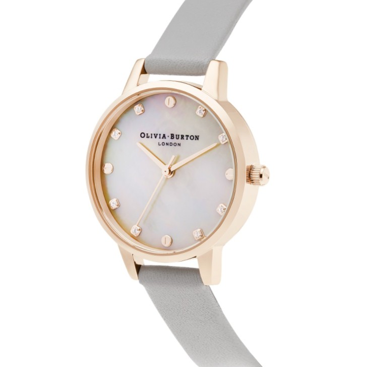 Olivia Burton 30mm Rose Gold and Gray Leather Strap Watch