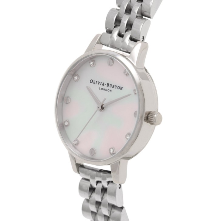 Olivia Burton 30mm Silver Bracelet Watch with Screw and Crystal Detail