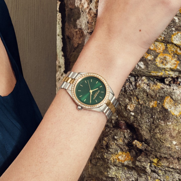 Olivia Burton Bejewelled 34mm Waldgrün und zweifarbige Armbanduhr